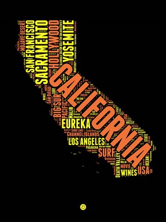 Framed California Word Cloud 1 Print