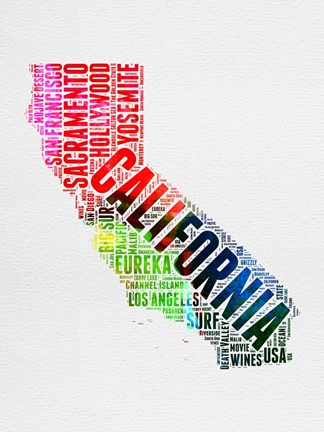 Framed California Watercolor Word Cloud Print