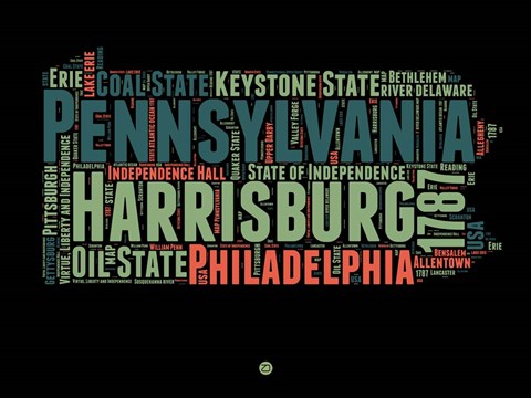 Framed Pennsylvania Word Cloud 1 Print