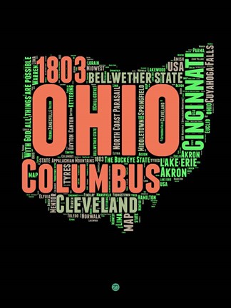 Framed Ohio Word Cloud 1 Print