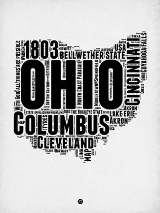 Framed Ohio Word Cloud 2 Print