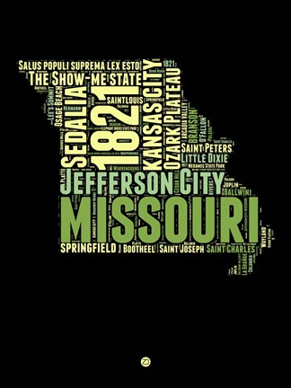 Framed Missouri Word Cloud 1 Print