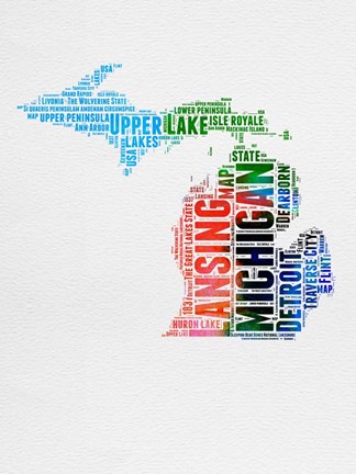 Framed Michigan Watercolor Word Cloud Print