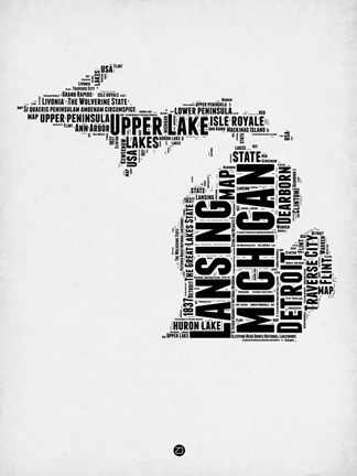 Framed Michigan Word Cloud 2 Print