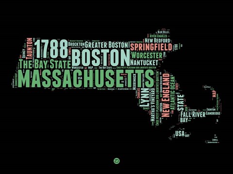 Framed Massachusetts Word Cloud 1 Print