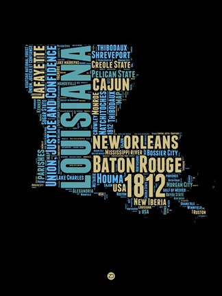 Framed Louisiana Word Cloud 1 Print