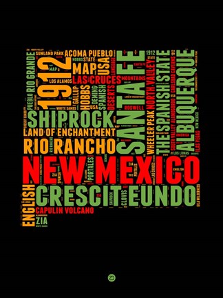 Framed New Mexico Word Cloud 1 Print