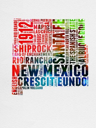 Framed New Mexico Watercolor Word Cloud Print