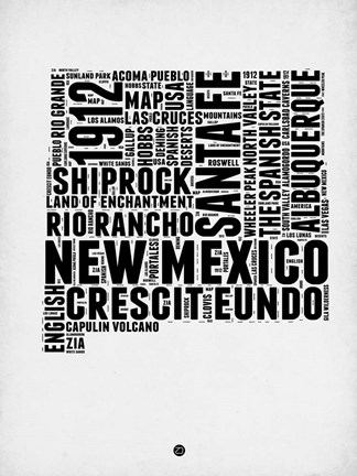 Framed New Mexico Word Cloud 2 Print