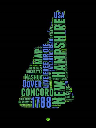 Framed New Hampshire Word Cloud 1 Print