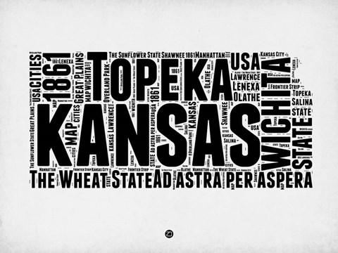 Framed Kansas Word Cloud 2 Print