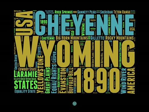 Framed Wyoming Word Cloud 1 Print