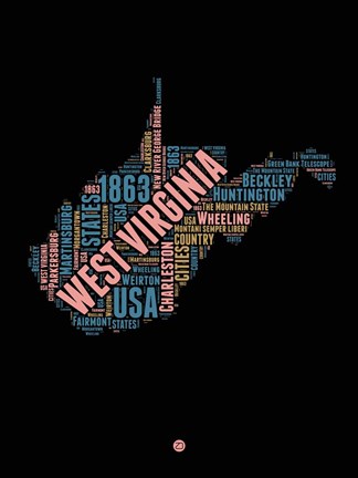 Framed West Virginia Word Cloud 1 Print