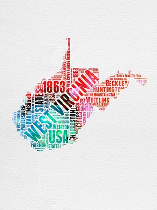 Framed West Virginia Watercolor Word Cloud Print