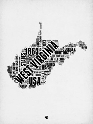 Framed West Virginia Word Cloud 2 Print