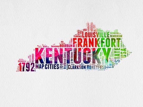 Framed Kentucky Watercolor Word Cloud Print