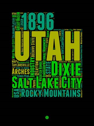 Framed Utah Word Cloud 1 Print