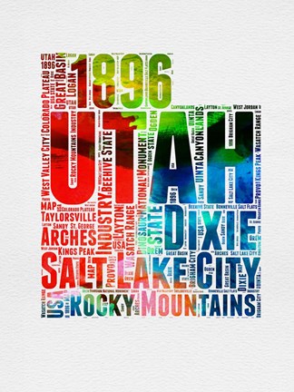 Framed Utah Watercolor Word Cloud Print