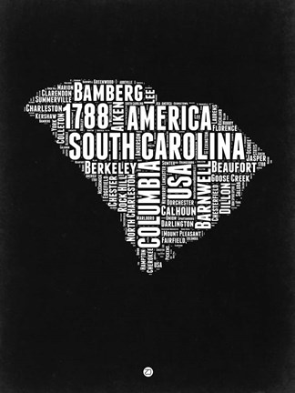 Framed South Carolina Black and White Map Print