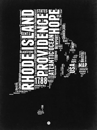 Framed Rhode Island Black and White Map Print