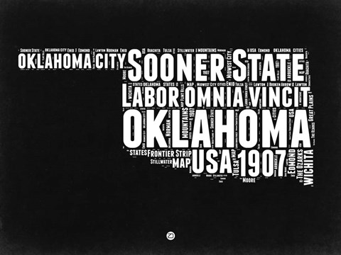 Framed Oklahoma Black and White Map Print