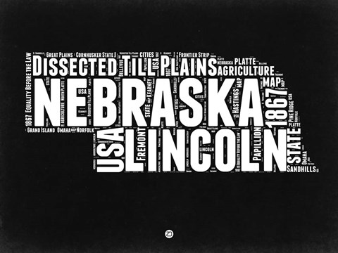 Framed Nebraska Black and White Map Print