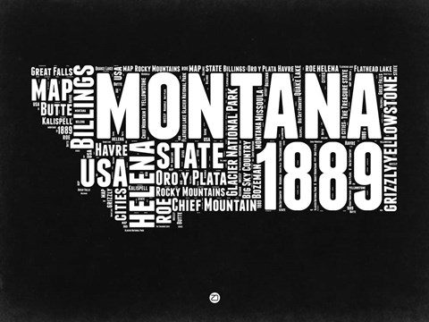 Framed Montana Black and White Map Print