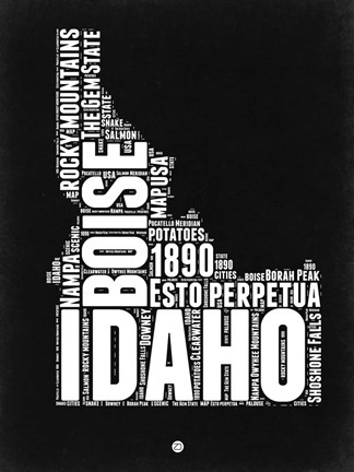 Framed Idaho Black and White Map Print