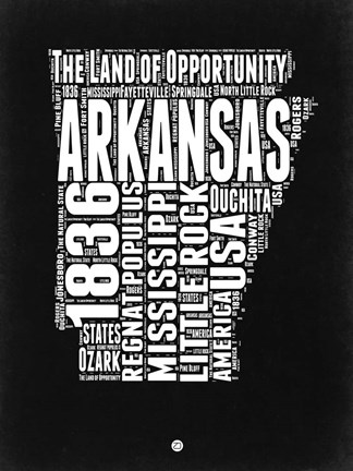 Framed Arkansas Black and White Map Print