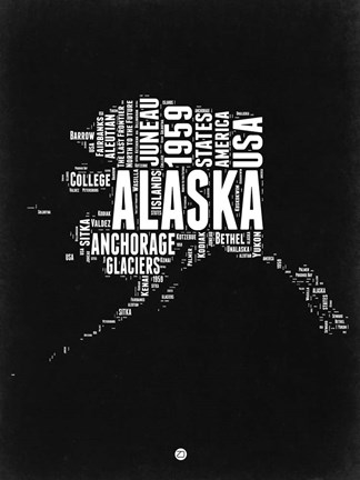 Framed Alaska Black and White Map Print