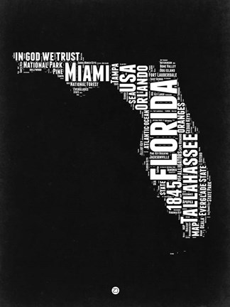 Framed Florida Black and White Map Print