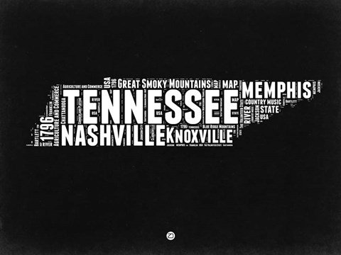 Framed Tennessee Black and White Map Print