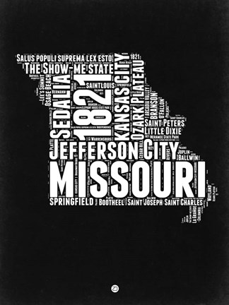 Framed Missouri Black and White Map Print