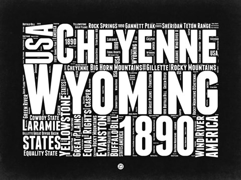 Framed Wyoming Black and White Map Print