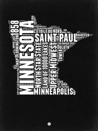 Framed Minnesota Black and White Map Print