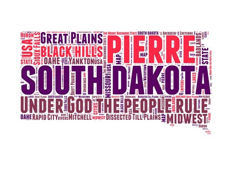 Framed South Dakota Word Cloud Map Print