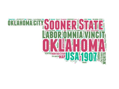 Framed Oklahoma Word Cloud Map Print