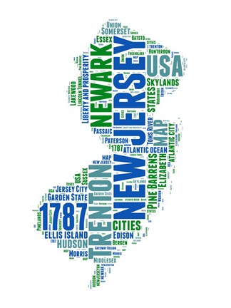 Framed New Jersey Word Cloud Map Print