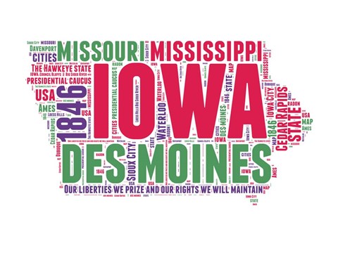 Framed Iowa Word Cloud Map Print