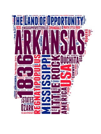 Framed Arkansas Word Cloud Map Print