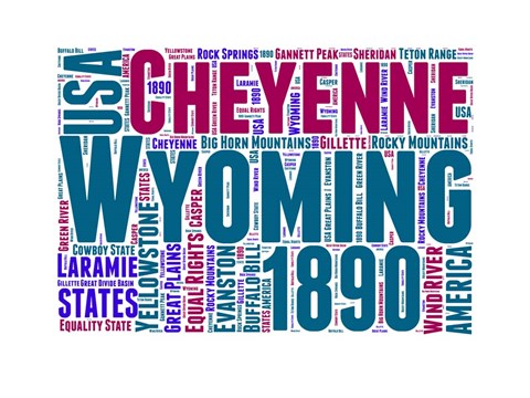 Framed Wyoming Word Cloud Map Print