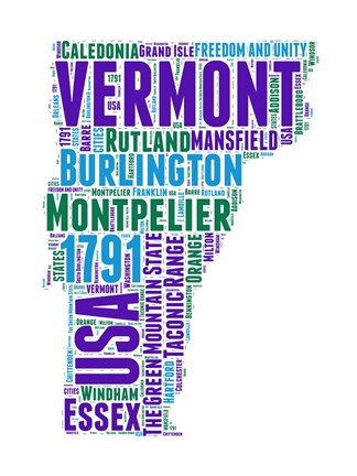 Framed Vermont Word Cloud Map Print