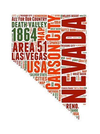 Framed Nevada Word Cloud Map Print