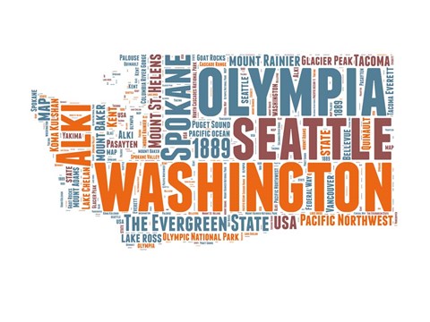 Framed Washington Word Cloud Map Print