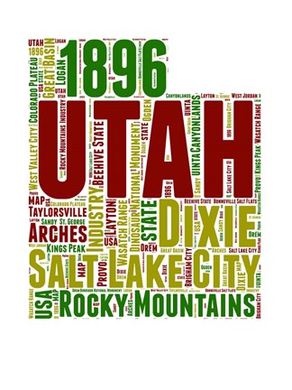 Framed Utah Word Cloud Map Print