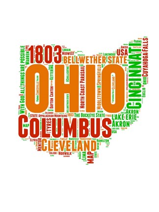 Framed Ohio Word Cloud Map Print