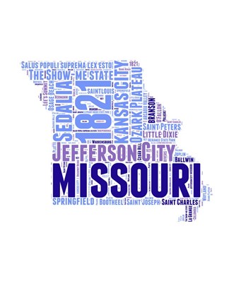 Framed Missouri Word Cloud Map Print