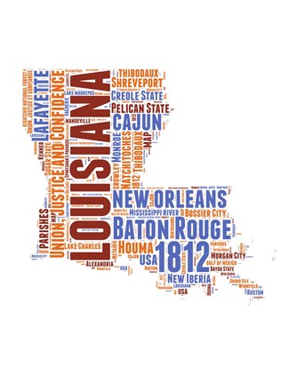 Framed Louisiana Word Cloud Map Print