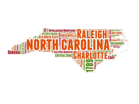 Framed North Carolina Word Cloud Map Print