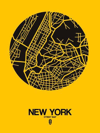 Framed New York Street Map Yellow Print